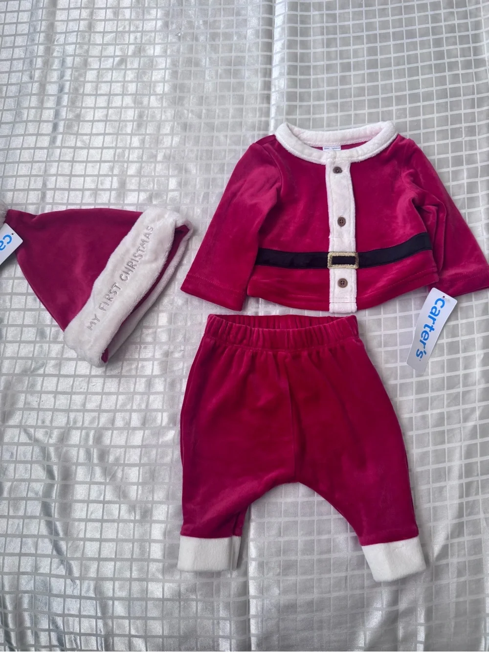 Carter's Berry Velvet Holiday Three-Piece Set with White Trim